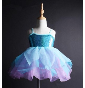 Turquoise light blue violet patchwork sequined tutu leotard skirts competition professional performance ballet dance dresses 